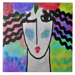 Roses in Her Hair Abstract Digital Painting Ceramic Tile