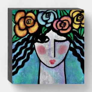 Roses in Her Hair Abstract Digital Painting Wooden Box Sign