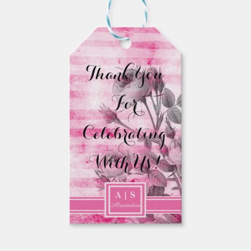 Roses in Hot Pink Background  Floral Monogram Gift Tags