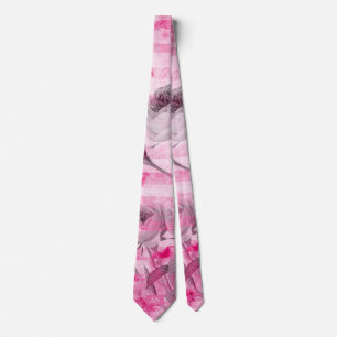Roses in Hot Pink Background Floral Monogram Neck Tie