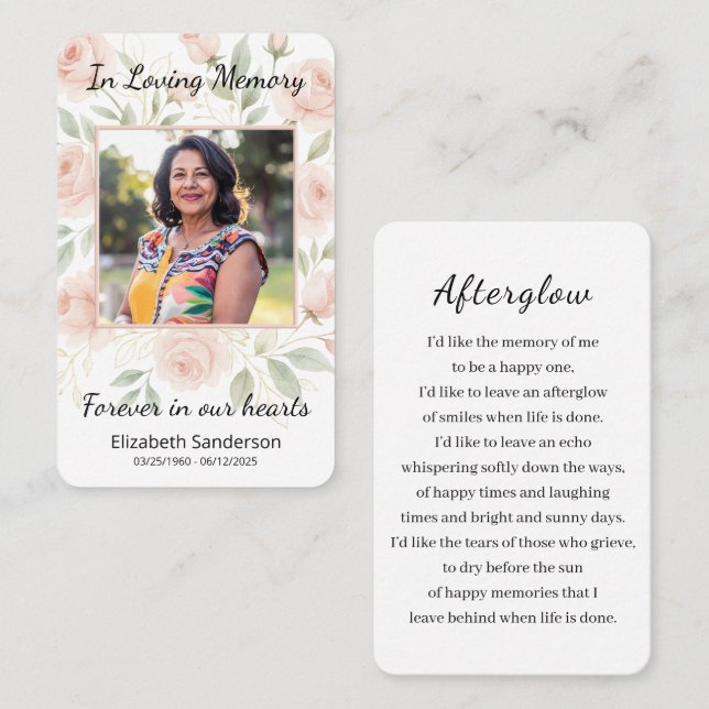 Roses In Loving Memory Funeral Memorial Card (Front/Back)