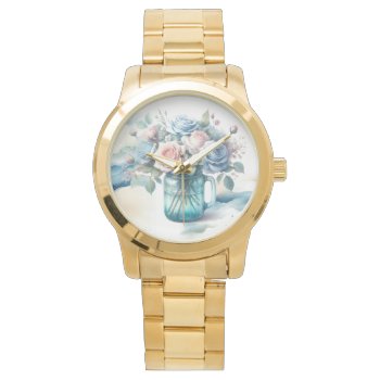 Roses In Mason Jar Vintage Style Watch by seashell2 at Zazzle