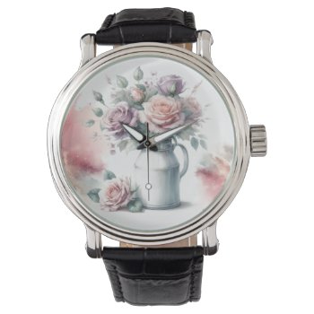 Roses In Milk Jug Vintage Style Watch by seashell2 at Zazzle