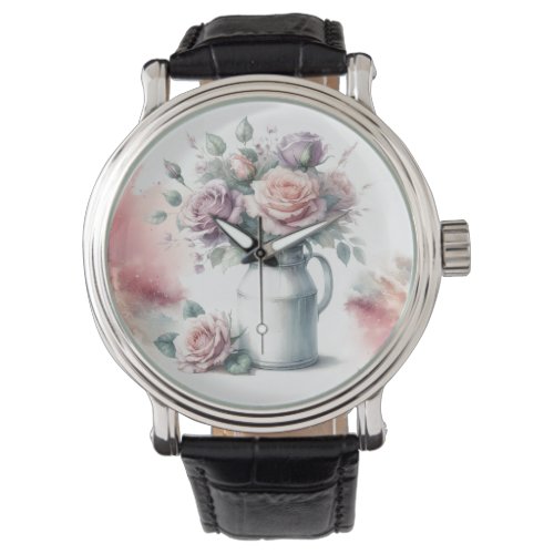 Roses in Milk Jug Vintage Style Watch