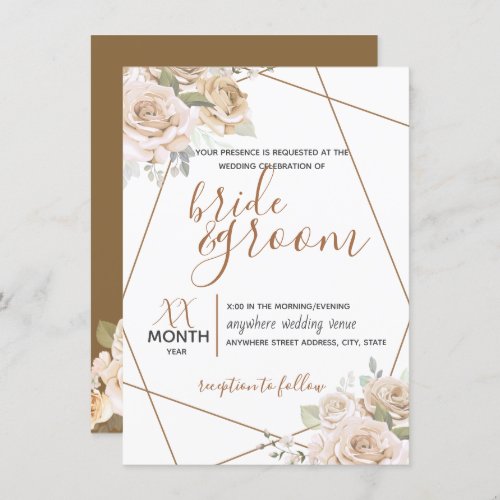 Roses in Pastel Brown and Soft Pink Hues Wedding Invitation