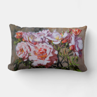 Roses in Pavlovsk – Elegant Oil Painting of Pink Lumbar Pillow