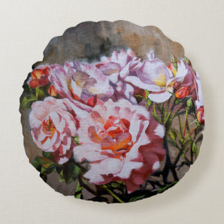 Roses in Pavlovsk – Elegant Oil Painting of Pink Round Pillow