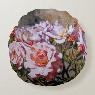 Roses in Pavlovsk – Elegant Oil Painting of Pink Round Pillow