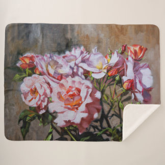 Roses in Pavlovsk – Elegant Oil Painting of Pink Sherpa Blanket