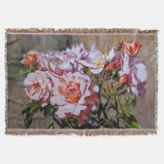 Roses in Pavlovsk – Elegant Oil Painting of Pink Throw Blanket