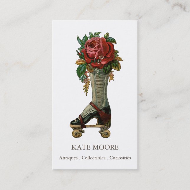 Roses In Roller Skate Antiques Dealer Business Card (Front)