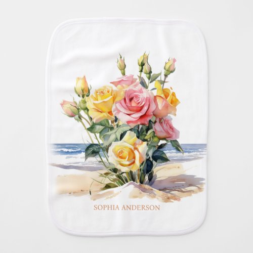 Roses in the beach design baby burp cloth