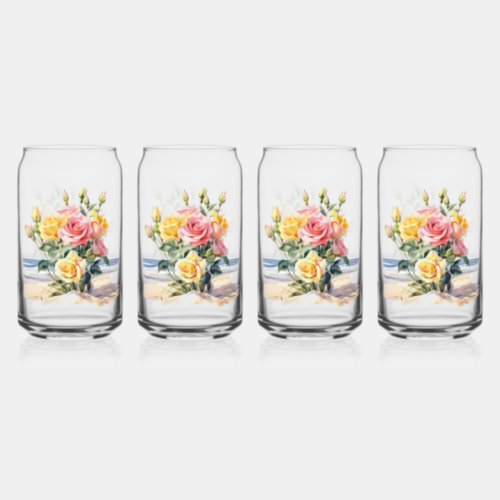 Roses in the beach design can glass