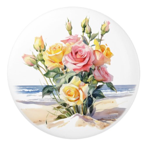 Roses in the beach design ceramic knob