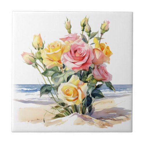 Roses in the beach design ceramic tile