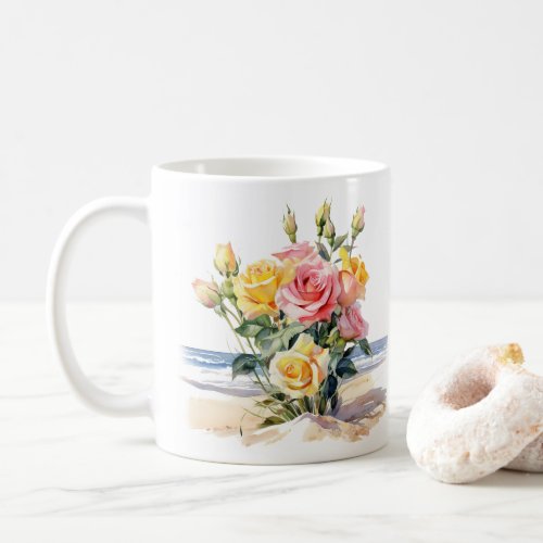 Roses in the beach design coffee mug