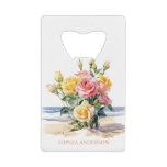 Roses in the beach design credit card bottle opener