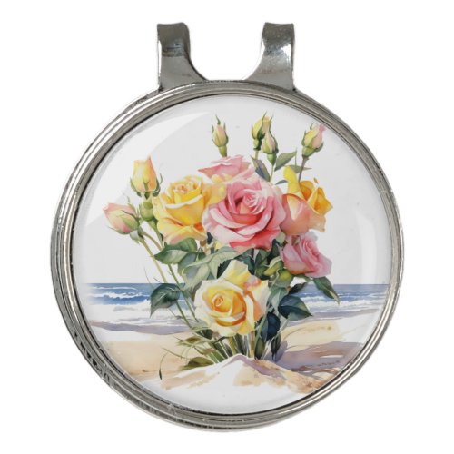 Roses in the beach design golf hat clip
