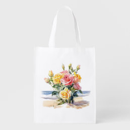 Roses in the beach design grocery bag