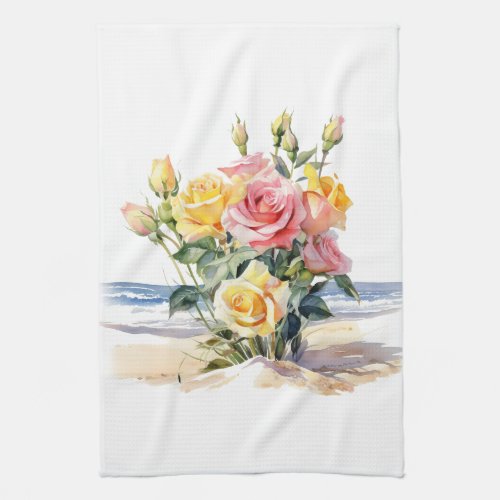 Roses in the beach design kitchen towel