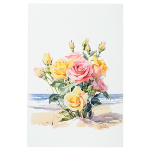 Roses in the beach design metal print