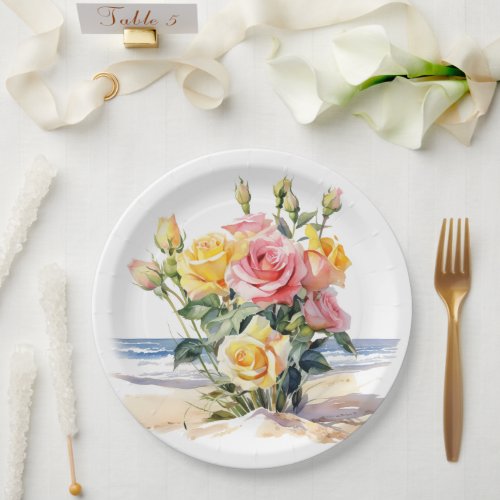 Roses in the beach design paper plates
