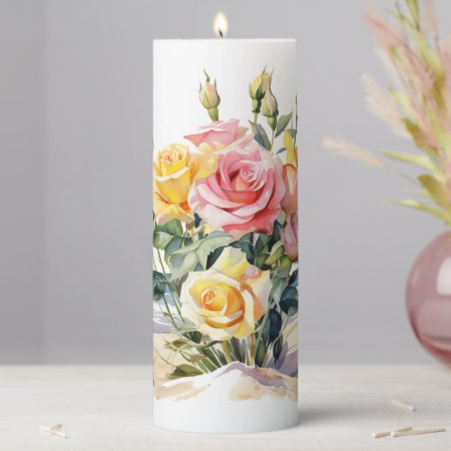 Roses in the beach design pillar candle