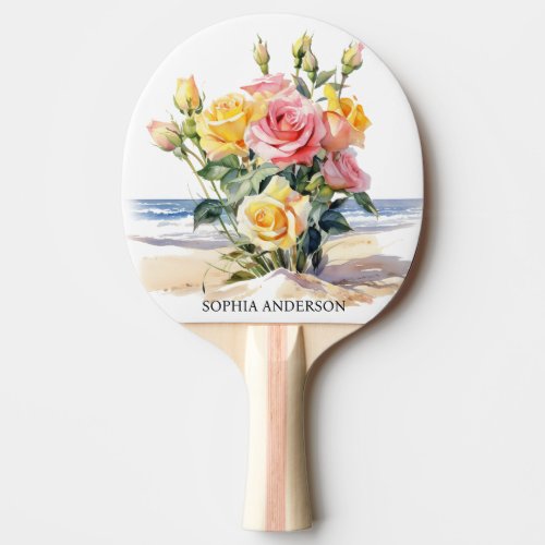 Roses in the beach design ping pong paddle