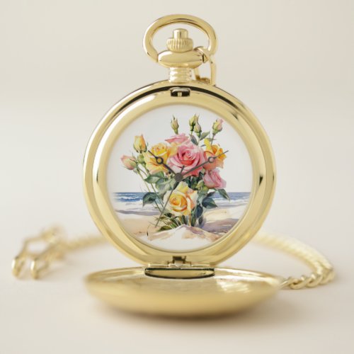 Roses in the beach design pocket watch
