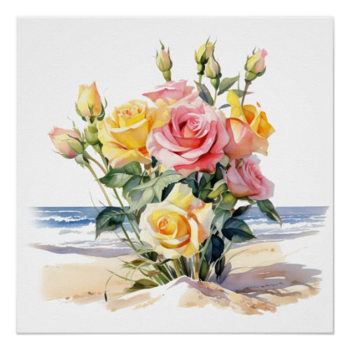 Roses in the beach design poster