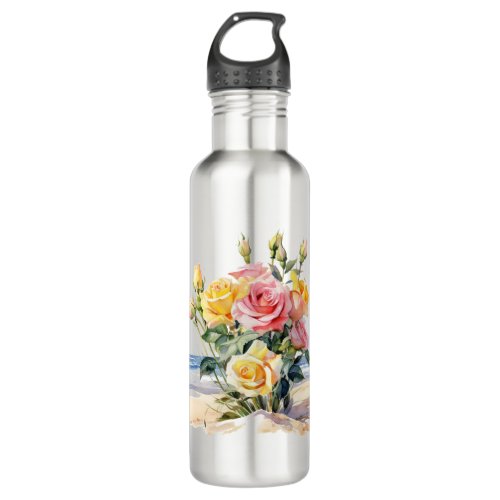 Roses in the beach design stainless steel water bottle