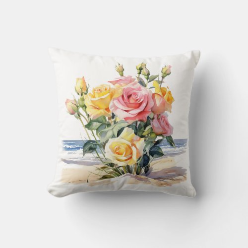 Roses in the beach design throw pillow