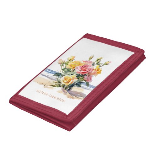 Roses in the beach design trifold wallet