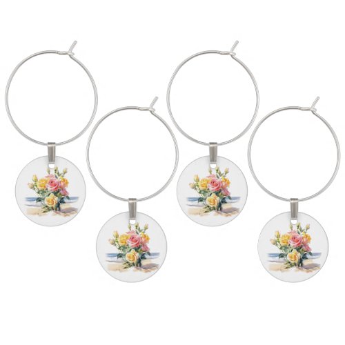 Roses in the beach design wine charm