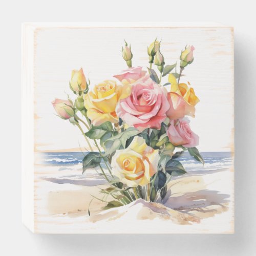 Roses in the beach design wooden box sign