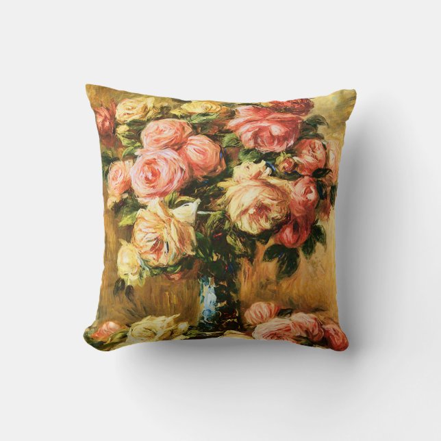 Roses in the Vase Renoir Fine Art Throw Pillow (Front)