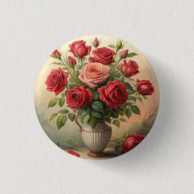 Roses in vase button (Front)