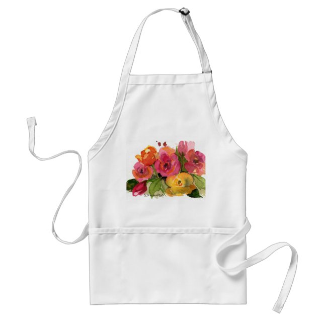 Roses in watercolor adult apron (Front)