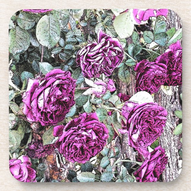 Roses Ink Outline Drink Coaster (Front)