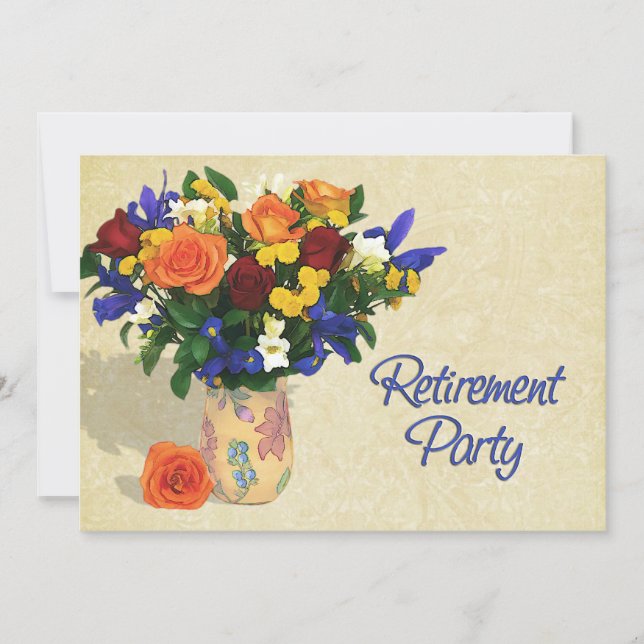 Roses Iris and Carnations Retirement Invitation (Front)