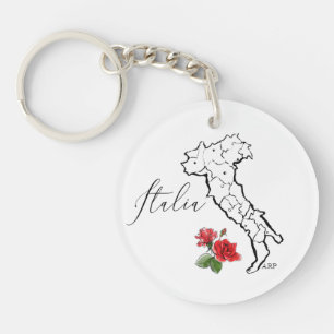 *~* Roses Italia Map of Italy Italian Language Keychain