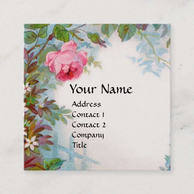 ROSES & JASMINES FLORAL YELLOW GEM MONOGRAM  SQUARE BUSINESS CARD (Front)