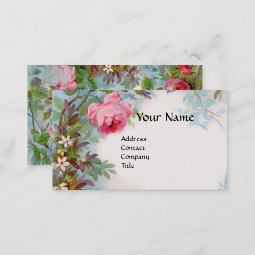 ROSESJASMINES IN BLUE PINK GEM MONOGRAM White Business Card