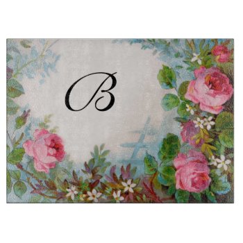 Roses & Jasmines Monogram Cutting Board by AiLartworks at Zazzle