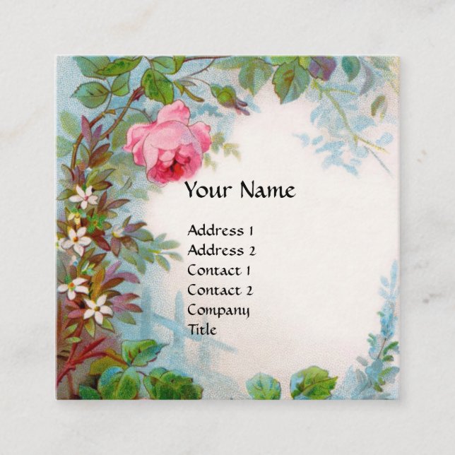 ROSES & JASMINES MONOGRAM GEM orange white Square Business Card (Front)
