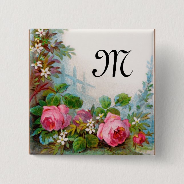 ROSES & JASMINES MONOGRAM PINBACK BUTTON (Front)