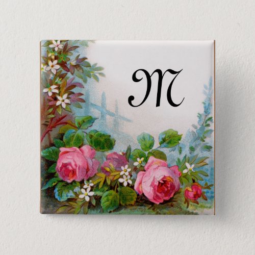 ROSES  JASMINES MONOGRAM PINBACK BUTTON