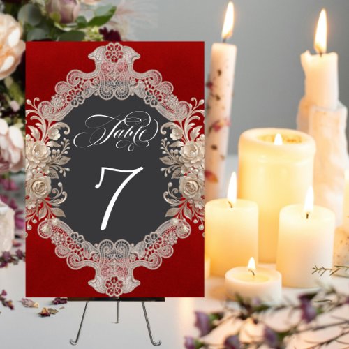 Roses & Lace - Red Table Number