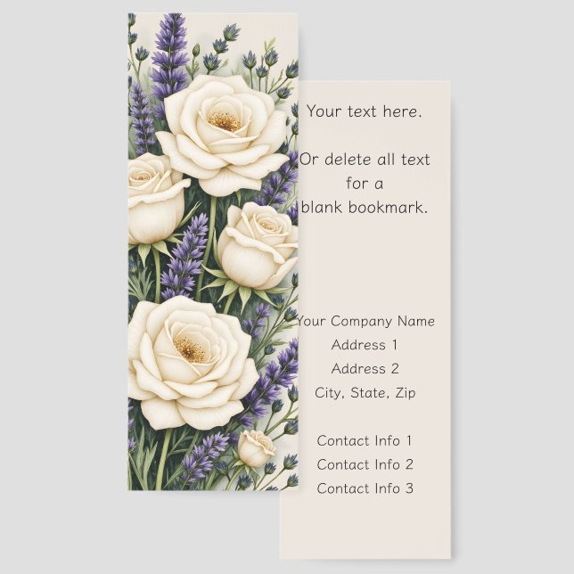 Roses, Lavender Business Promotional or Blank Back Bookmarks (Front & Back)
