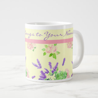 Roses, Lavender, Mock Orange Watercolour Pattern Giant Coffee Mug